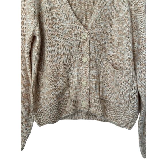 Vero Moda Fuzzy V Neck Cardigan Women M Beige Button Up Cropped Sweater Casual - Picture 3 of 10